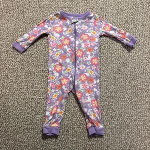 Baby Girl Zip Up Sleeper Pajamas Purple Aloha Hibiscus Footless 6-9 Months
